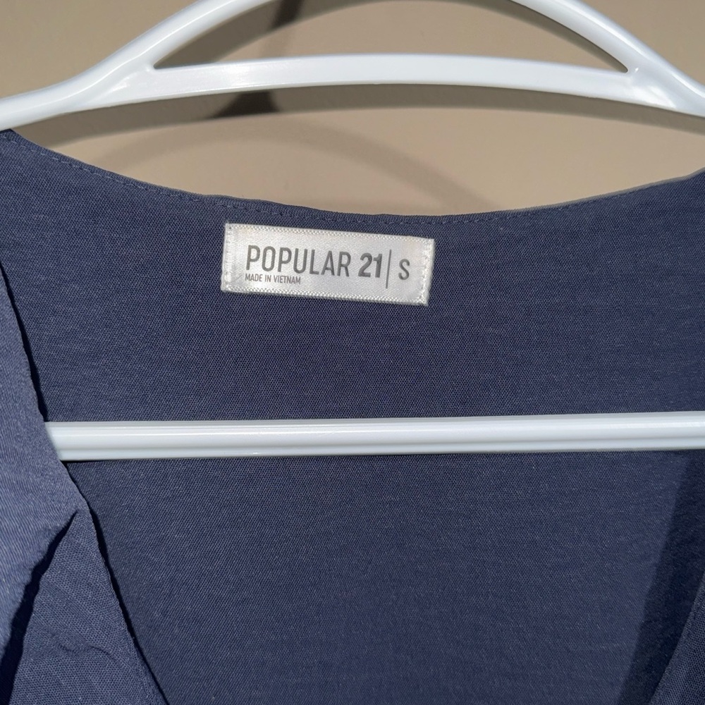 Chic Navy Ruffle Wrap Dress - Picture 3 of 3